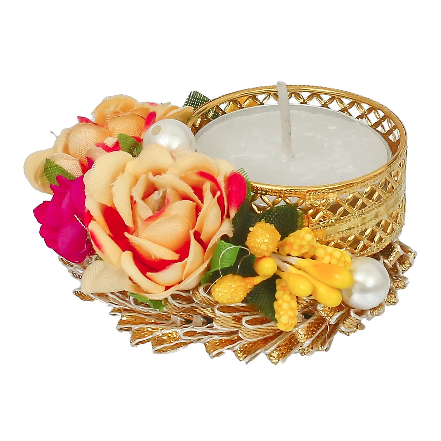 Floral and Stone Work Design Handcrafted Tea Light Holder Kafalo