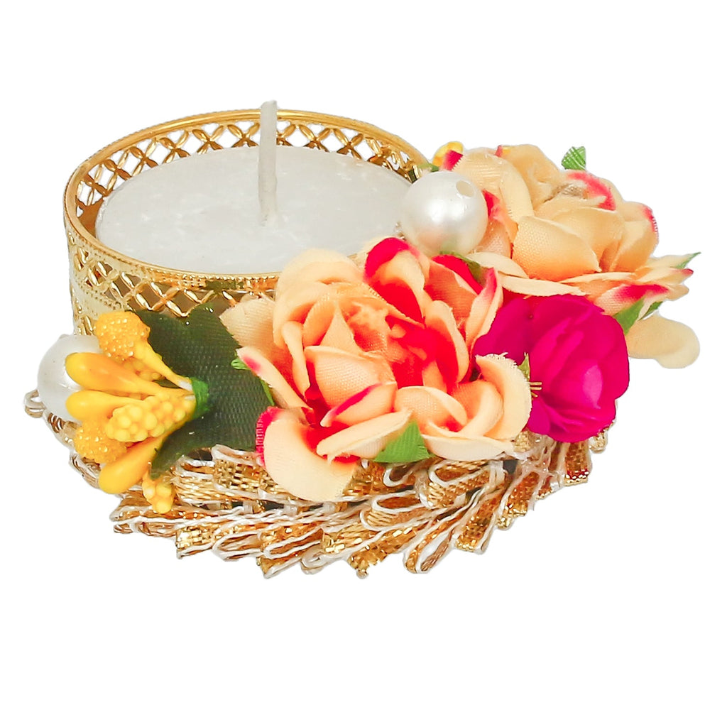 Floral and Stone Work Design Handcrafted Tea Light Holder Kafalo