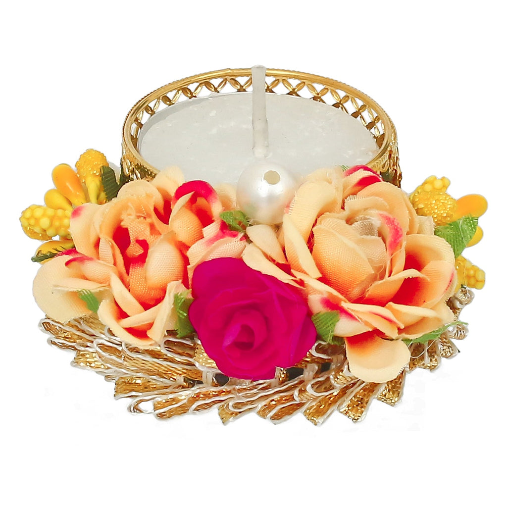 Floral and Stone Work Design Handcrafted Tea Light Holder Kafalo