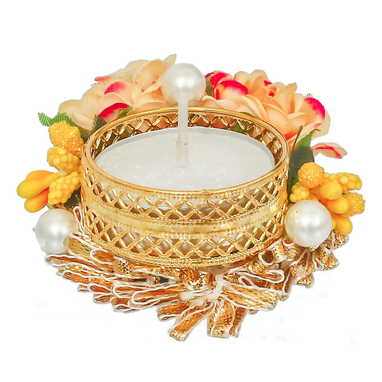 Floral and Stone Work Design Handcrafted Tea Light Holder Kafalo