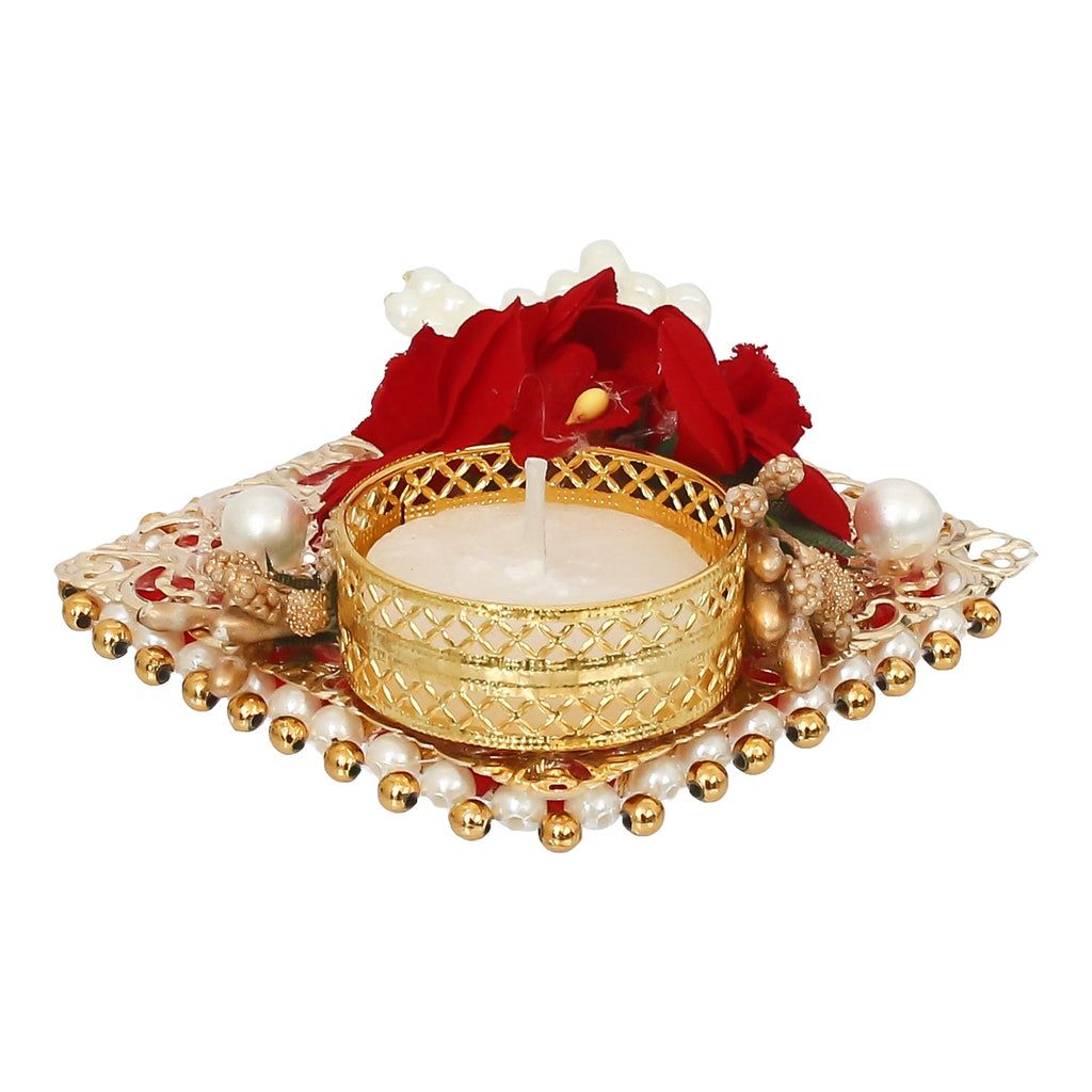 Floral and Stone Work Design Handcrafted Tea Light Holder Kafalo