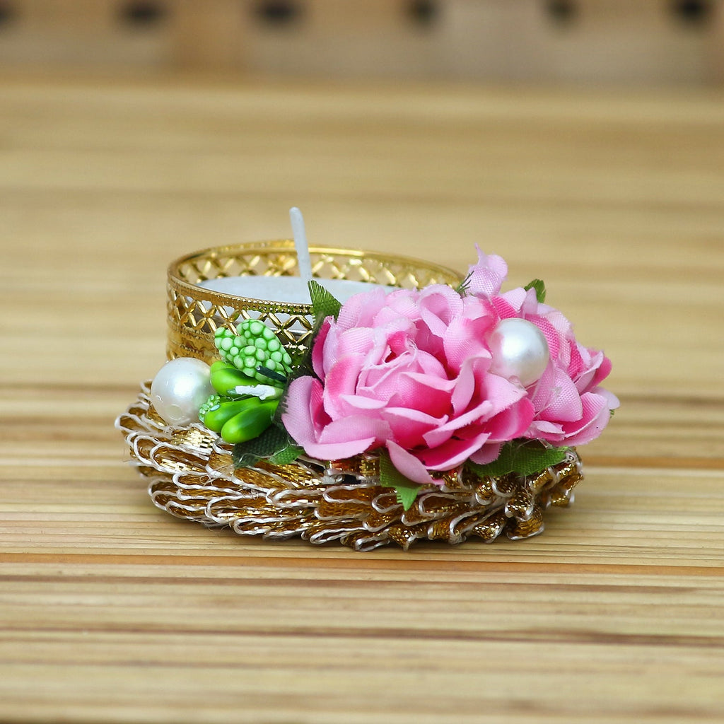 Floral and Stone Work Design Handcrafted Tea Light Holder Kafalo