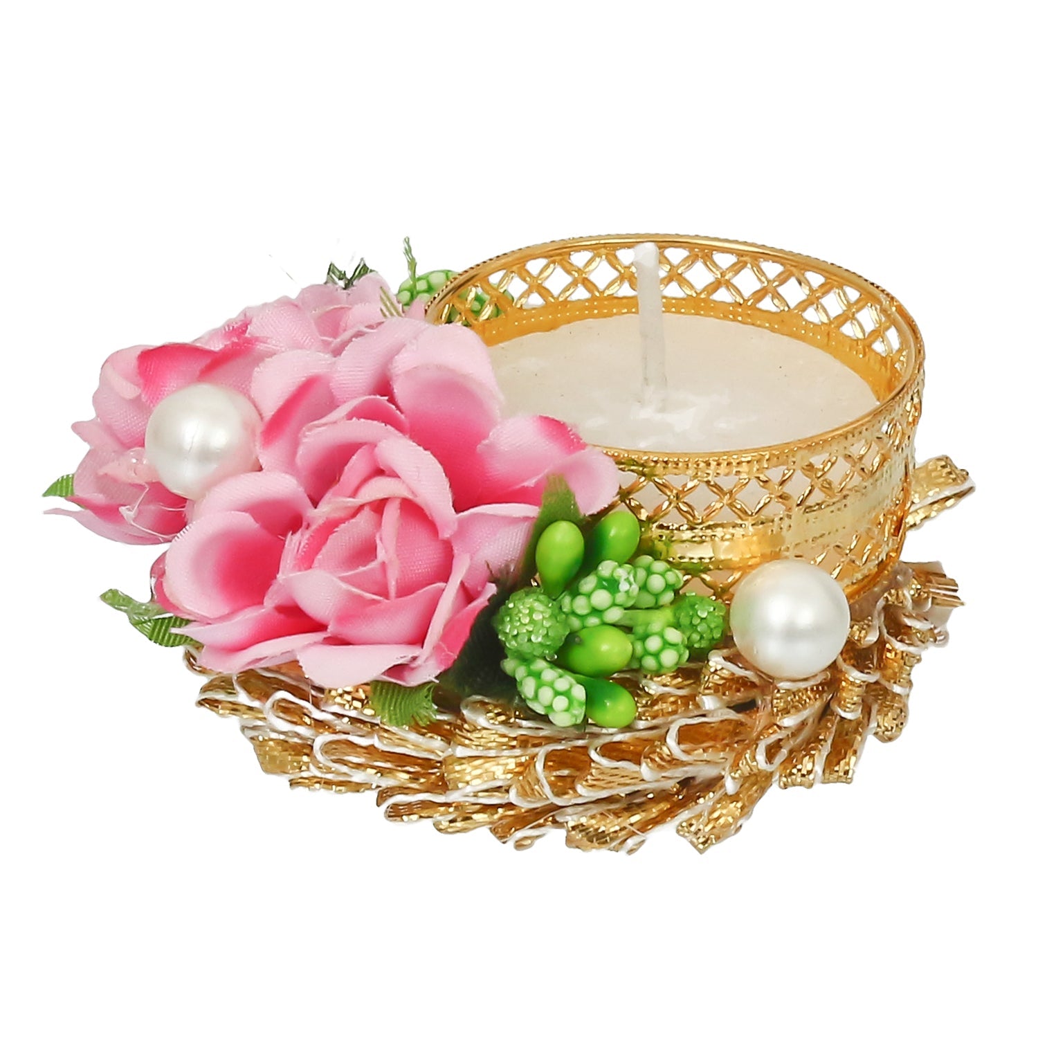 Floral and Stone Work Design Handcrafted Tea Light Holder Kafalo