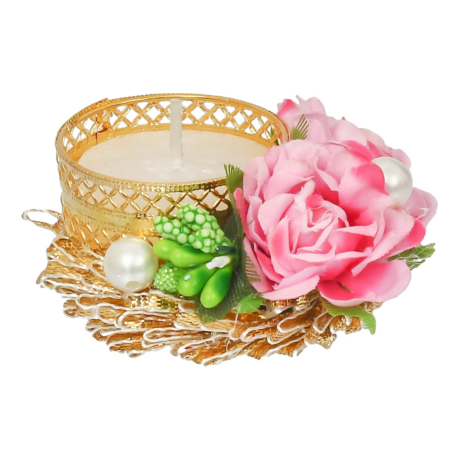 Floral and Stone Work Design Handcrafted Tea Light Holder Kafalo