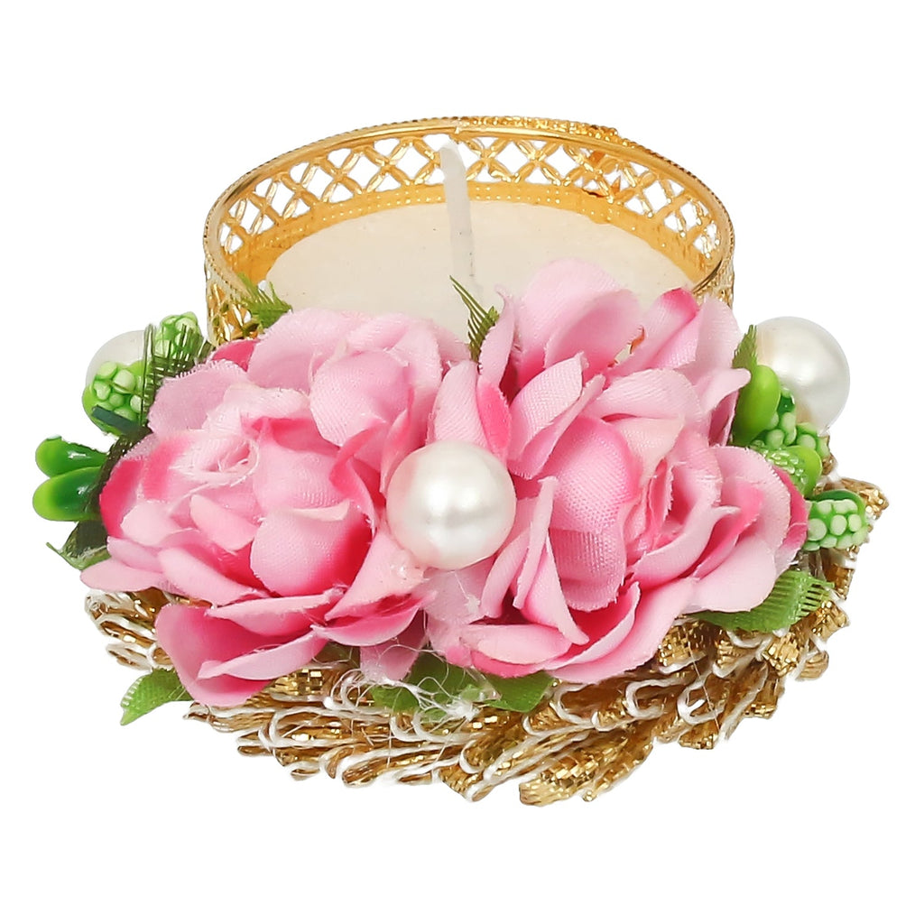 Floral and Stone Work Design Handcrafted Tea Light Holder Kafalo
