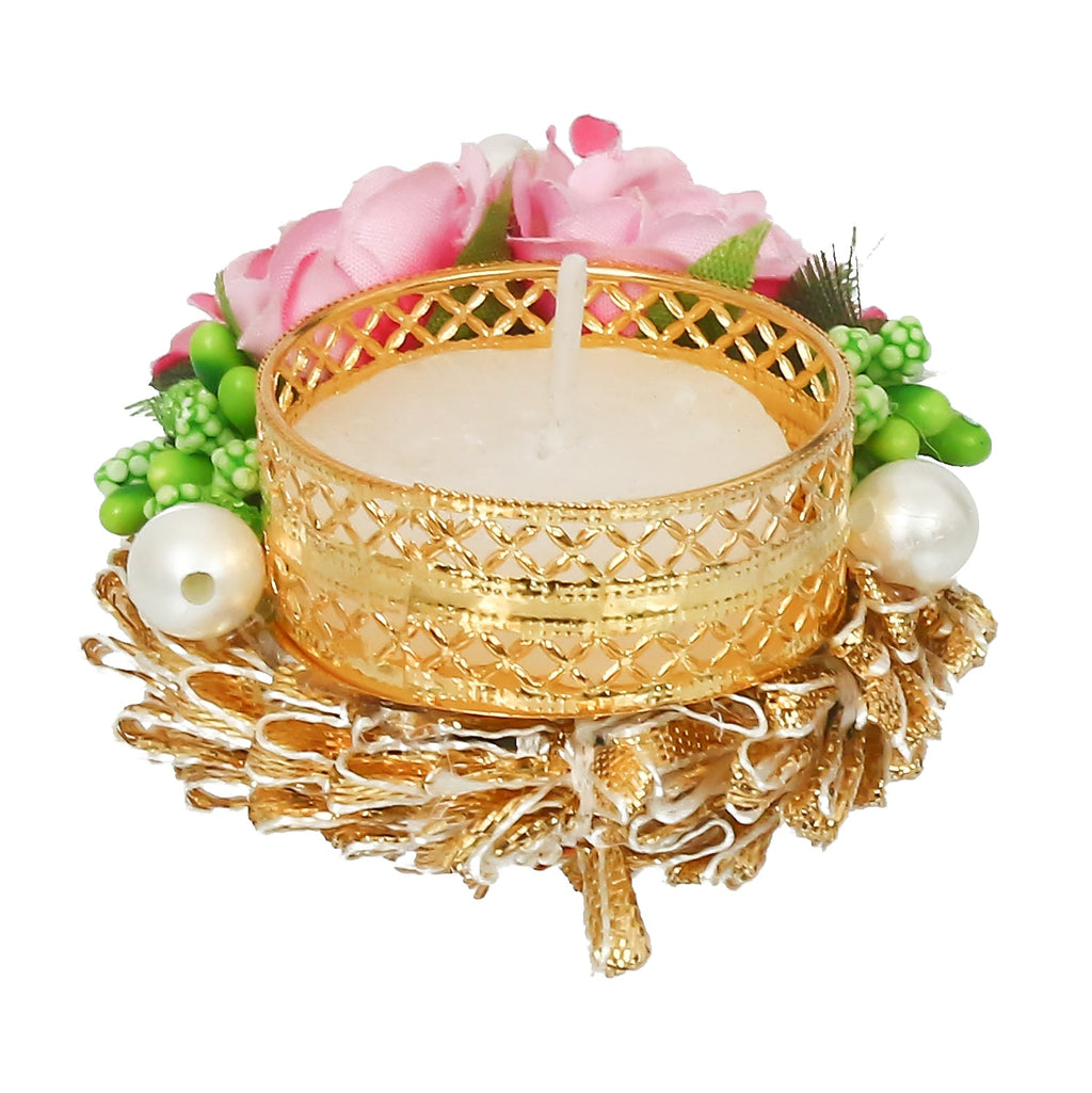 Floral and Stone Work Design Handcrafted Tea Light Holder Kafalo