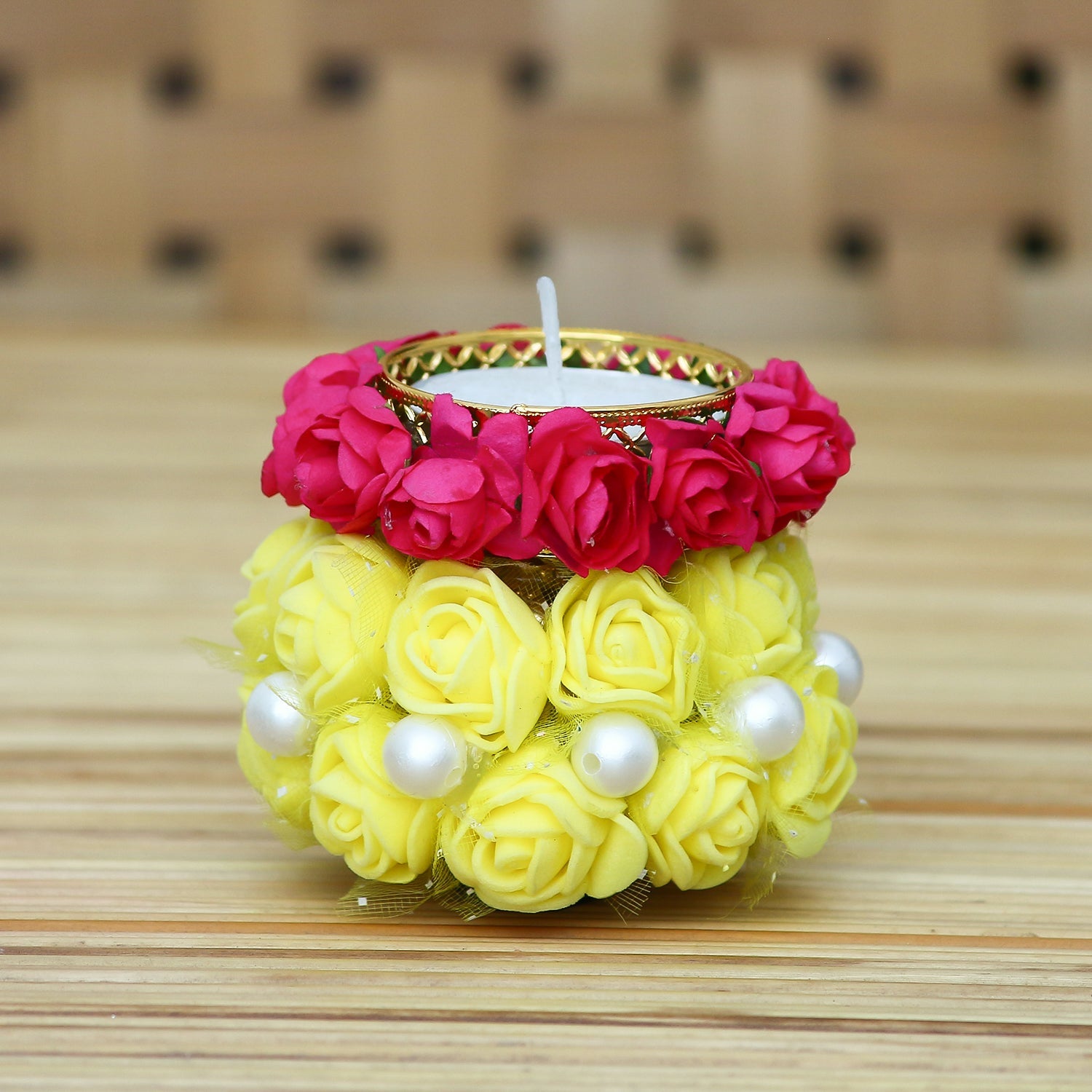 Floral and Stone Work Design Handcrafted Tea Light Holder Kafalo