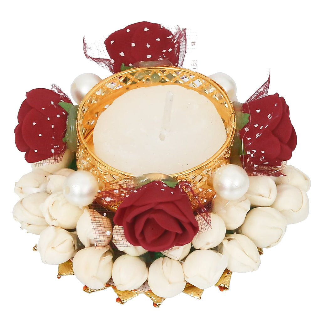 Floral and Stone Work Design Handcrafted Tea Light Holder Kafalo