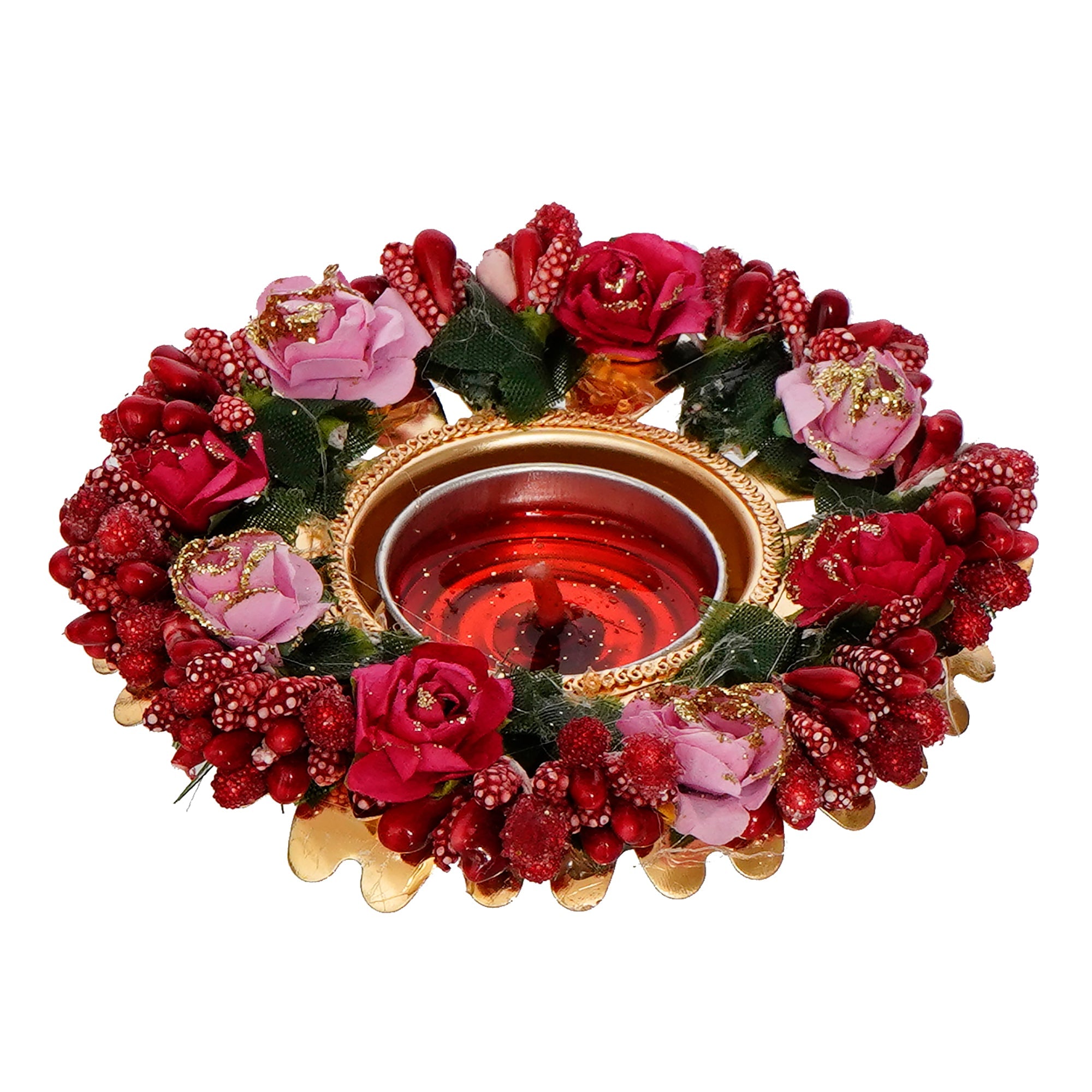 Decorative Handcrafted Red and Pink Floral Tea Light Holder Kafalo