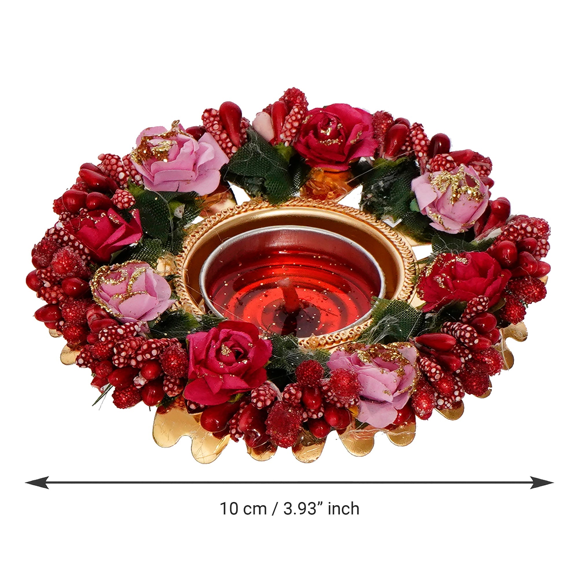 Decorative Handcrafted Red and Pink Floral Tea Light Holder Kafalo