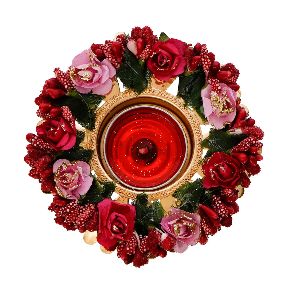Decorative Handcrafted Red and Pink Floral Tea Light Holder Kafalo