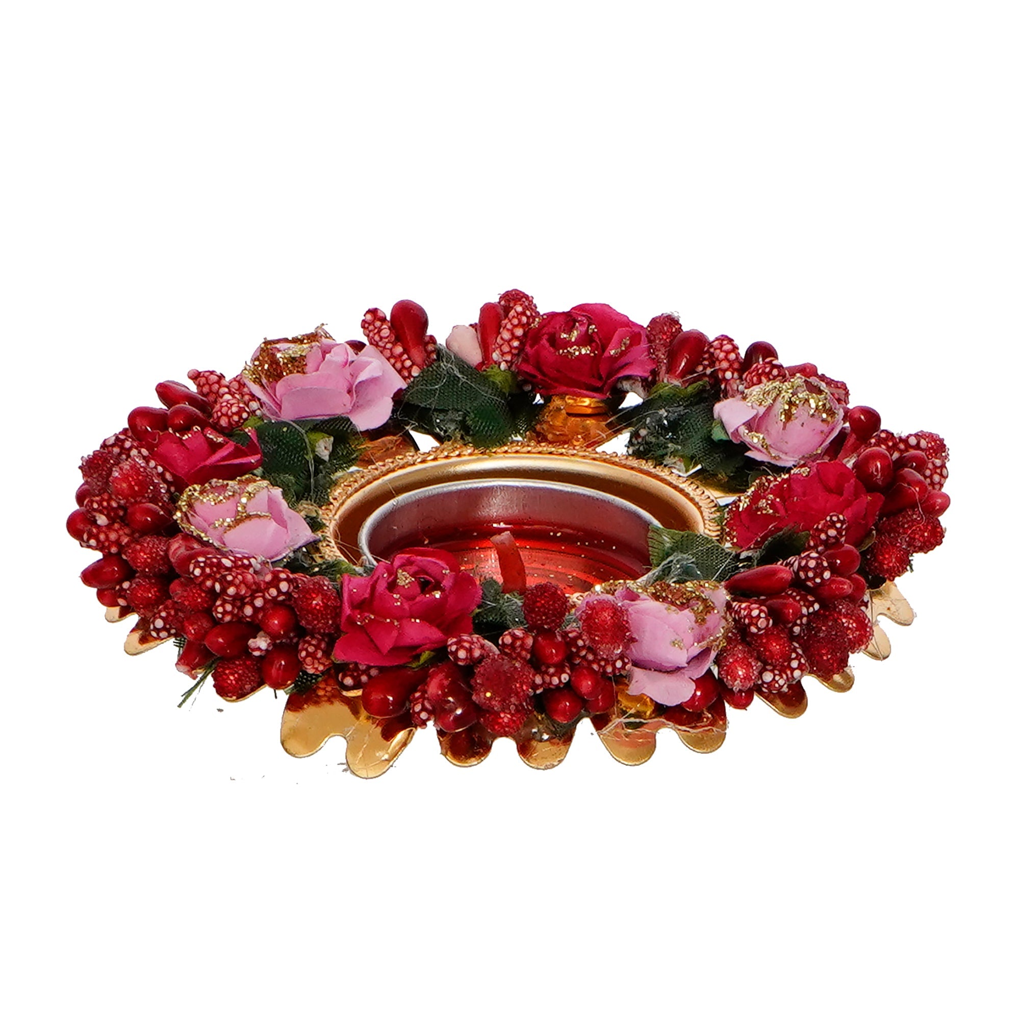 Decorative Handcrafted Red and Pink Floral Tea Light Holder Kafalo