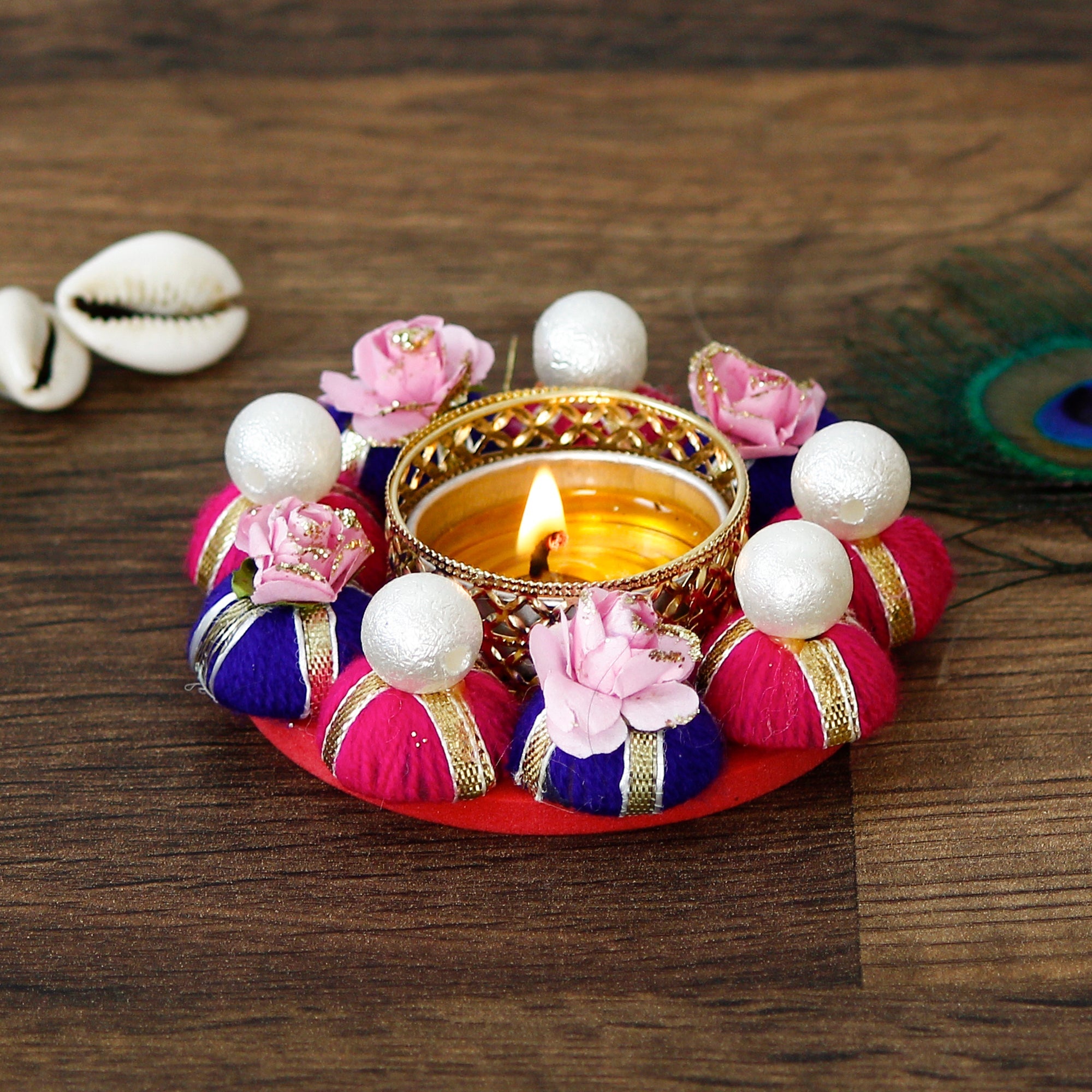 Decorative Handcrafted Gota Patti Work Tea Light Holder Kafalo