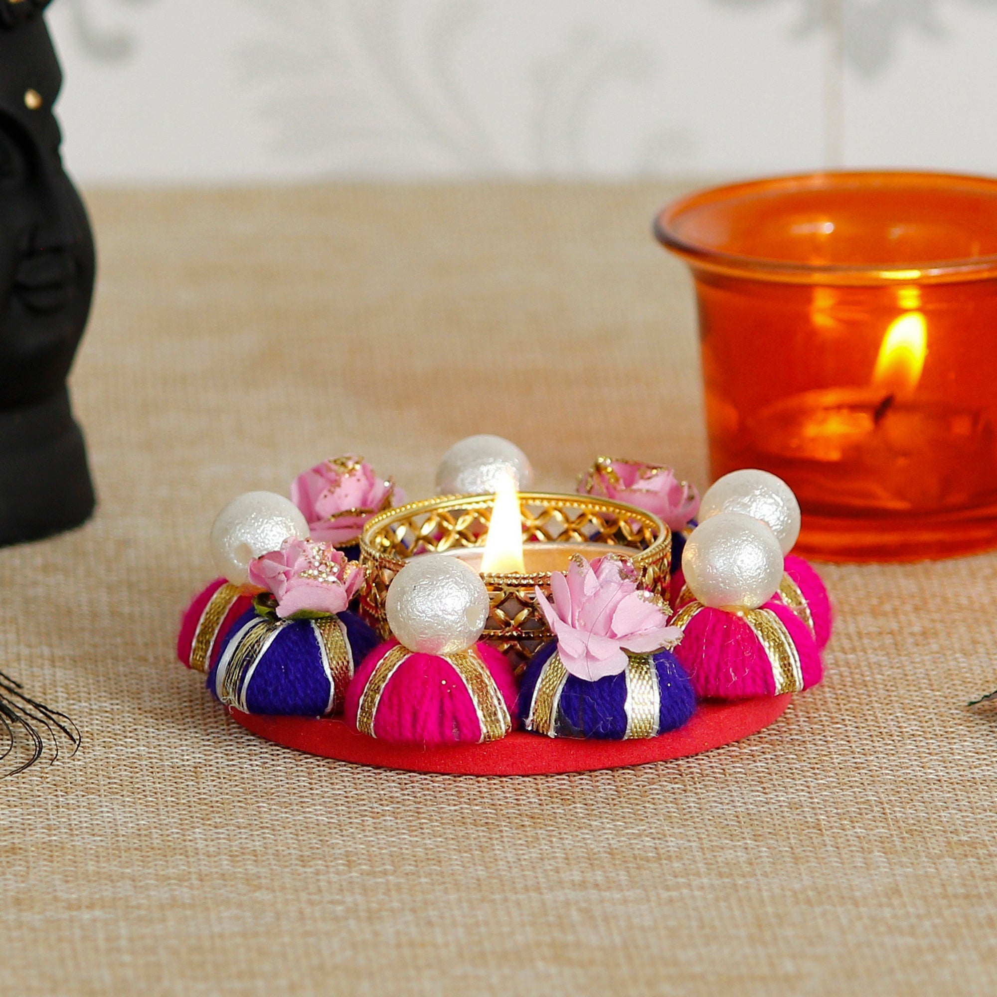 Decorative Handcrafted Gota Patti Work Tea Light Holder Kafalo