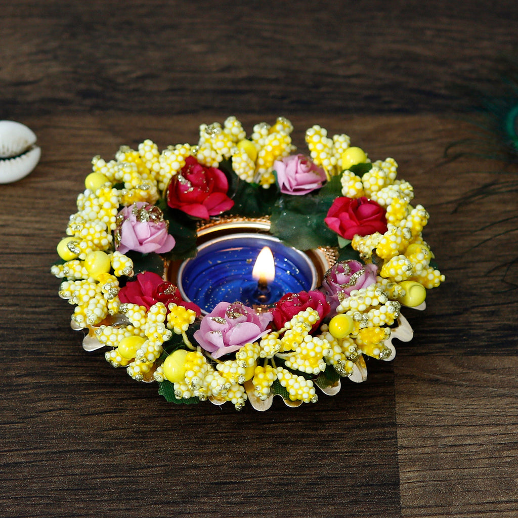 Decorative Handcrafted Yellow Floral Tea Light Holder Kafalo