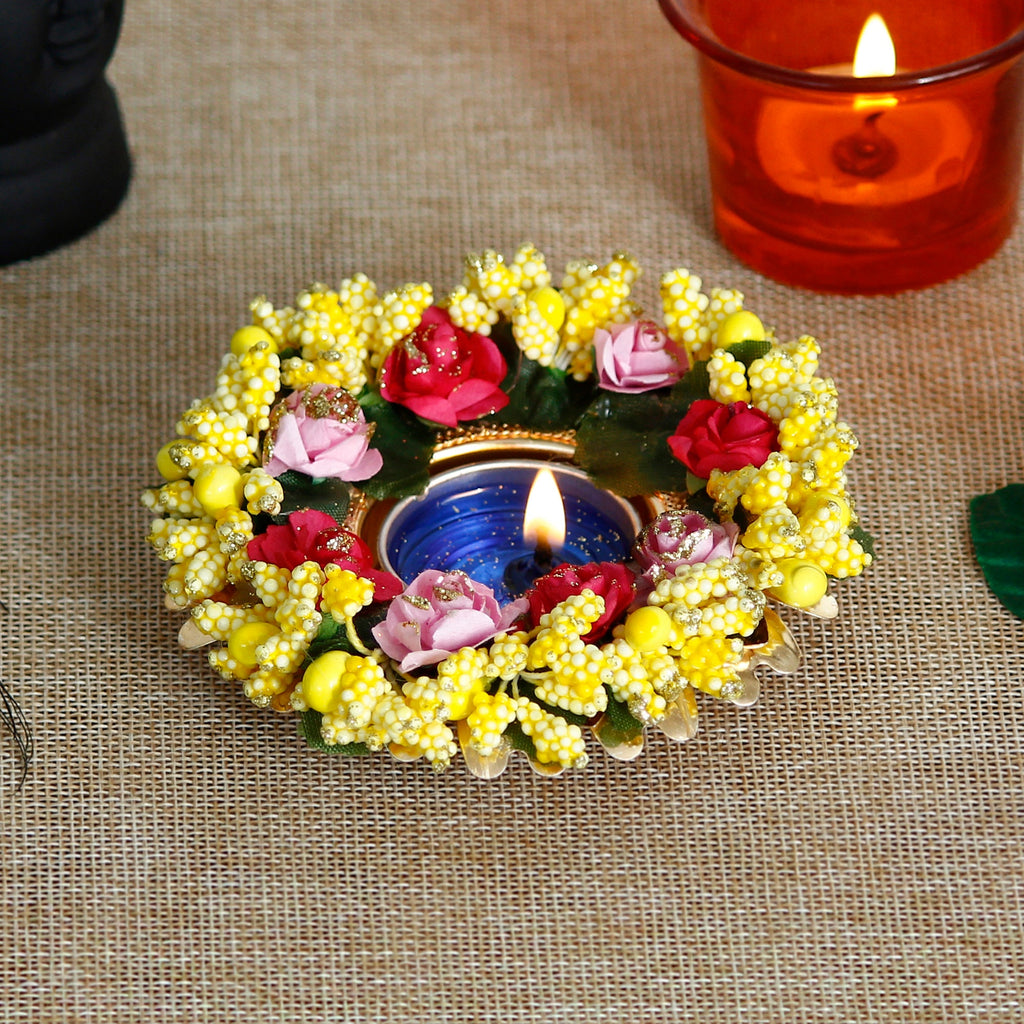 Decorative Handcrafted Yellow Floral Tea Light Holder Kafalo