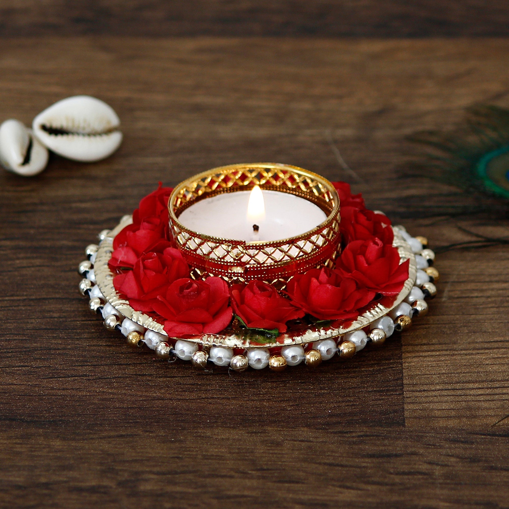 Decorative Handcrafted Red Floral Tea Light Holder Kafalo