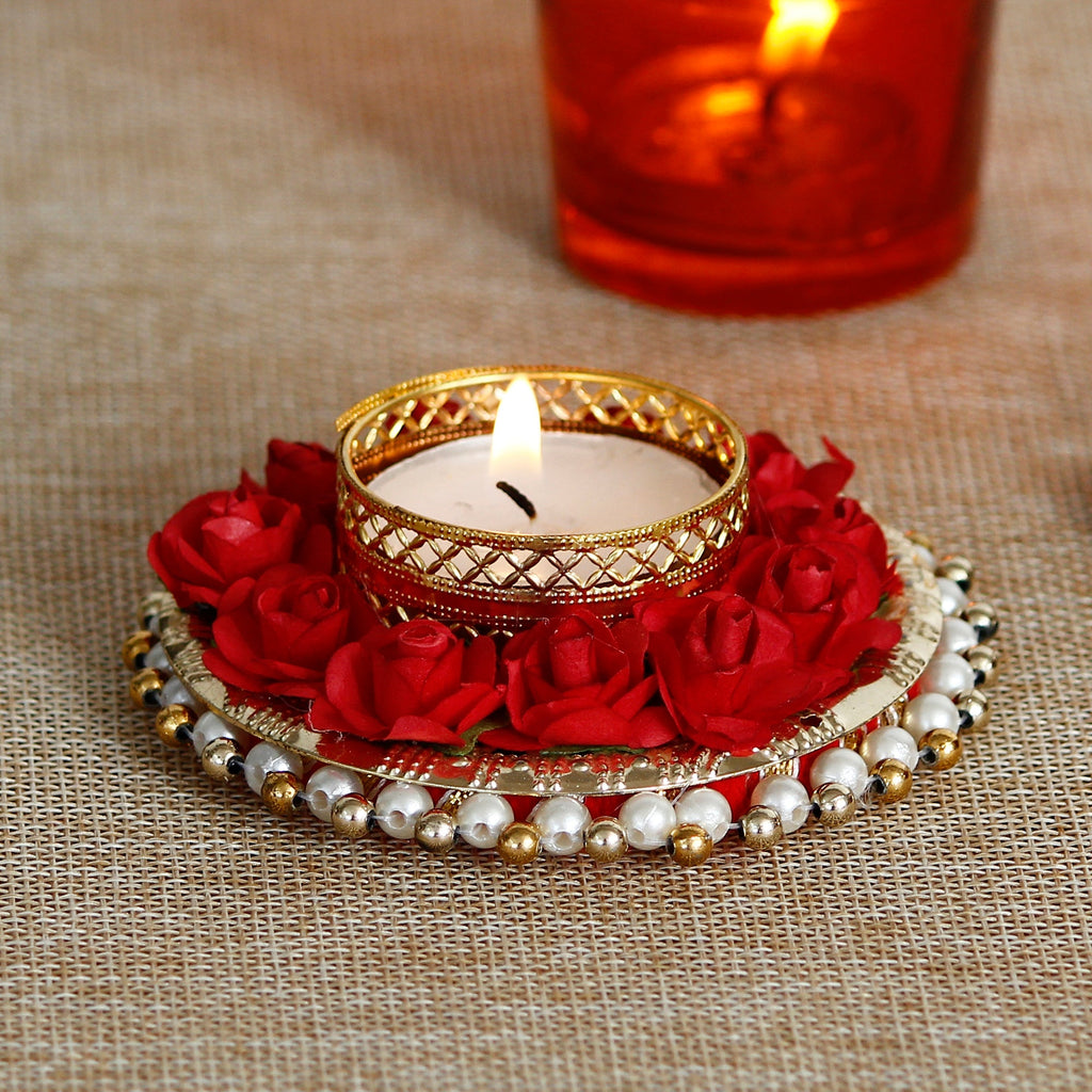 Decorative Handcrafted Red Floral Tea Light Holder Kafalo