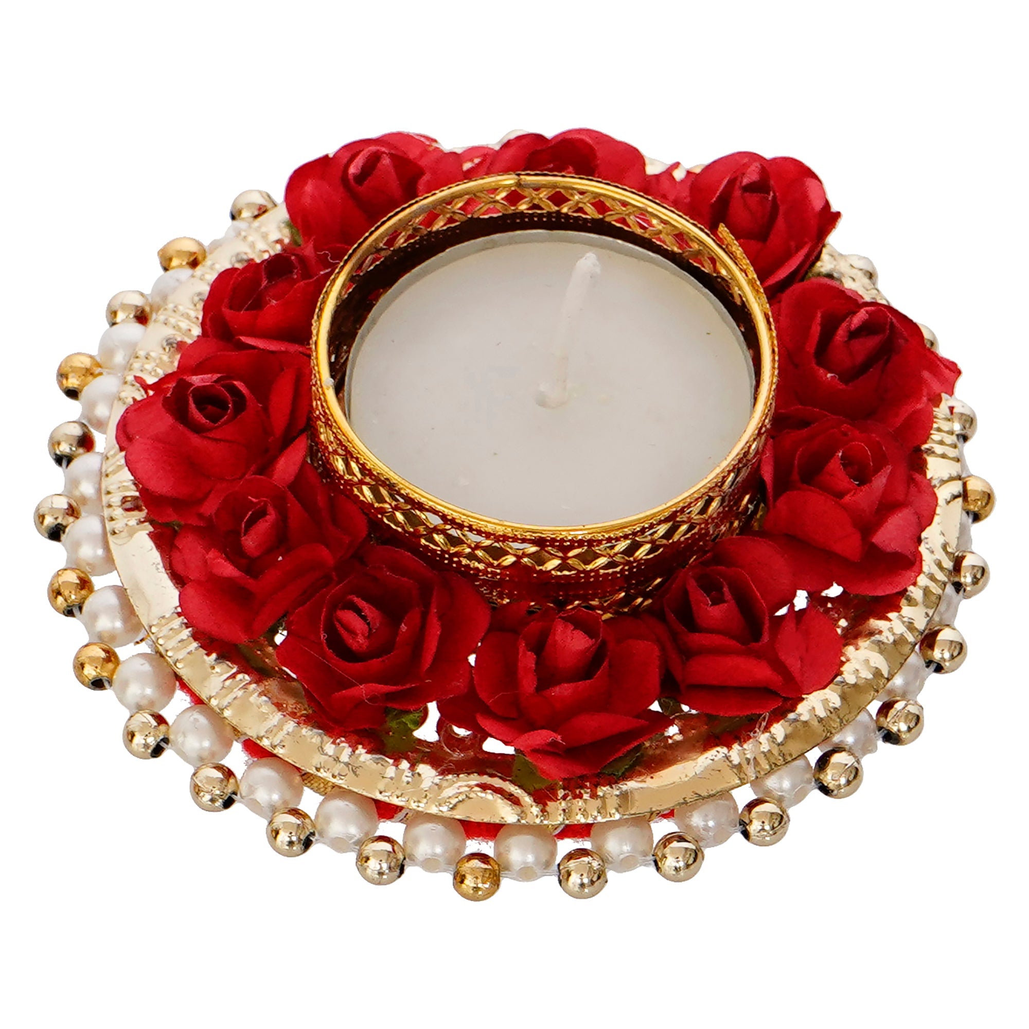 Decorative Handcrafted Red Floral Tea Light Holder Kafalo