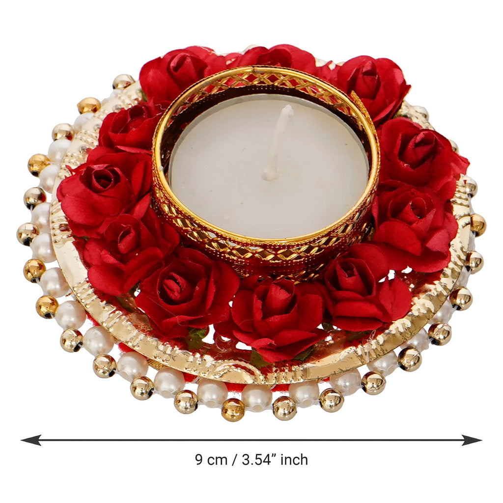 Decorative Handcrafted Red Floral Tea Light Holder Kafalo