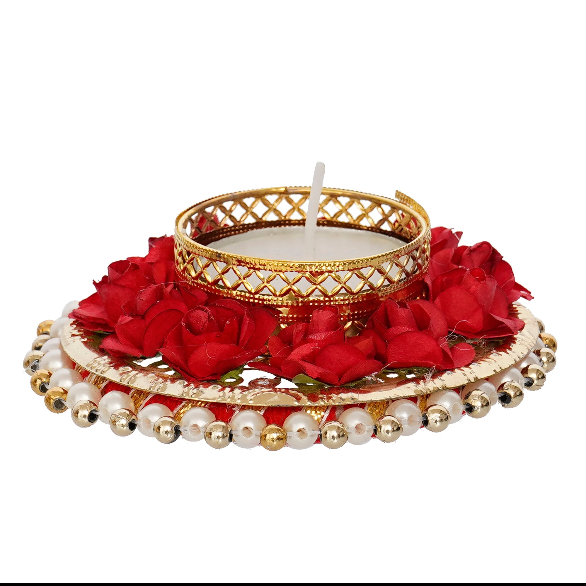 Decorative Handcrafted Red Floral Tea Light Holder Kafalo