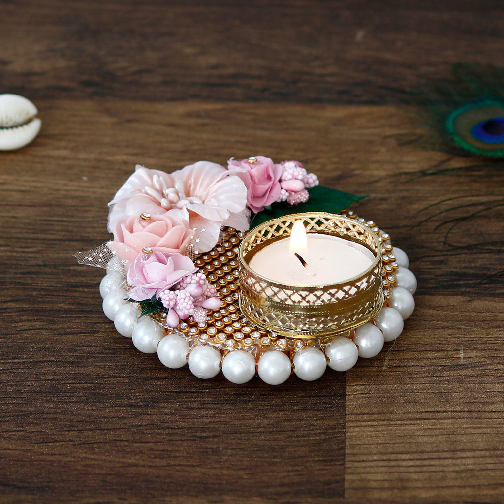 Decorative Handcrafted Pink Floral Tea Light Holder Kafalo