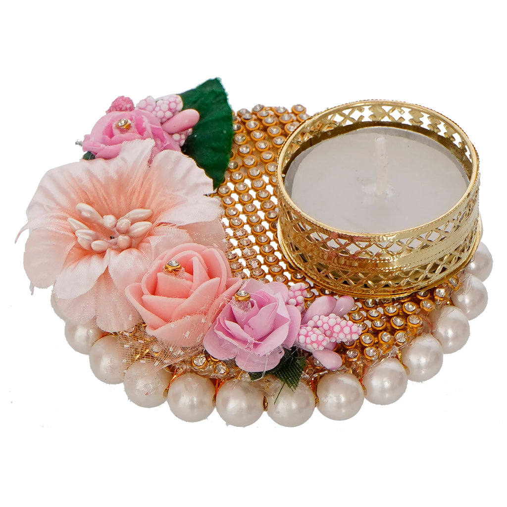 Decorative Handcrafted Pink Floral Tea Light Holder Kafalo