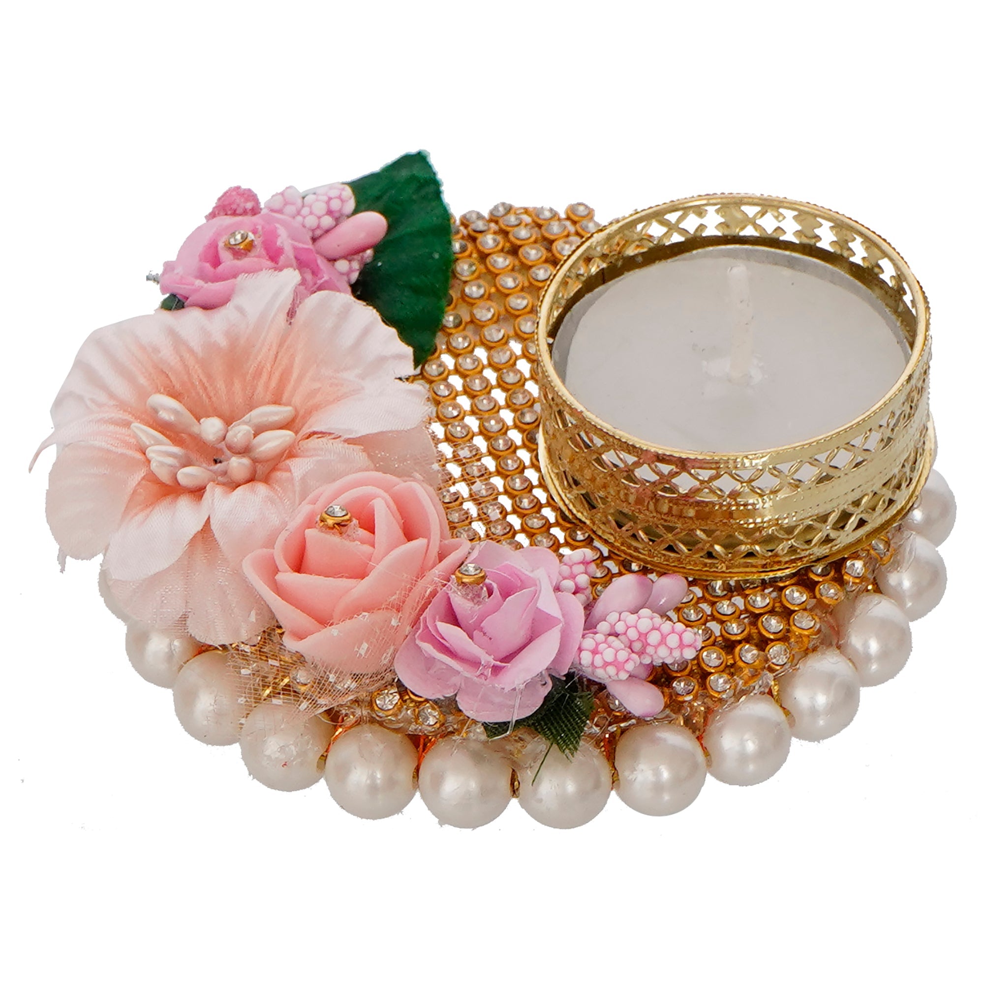 Decorative Handcrafted Pink Floral Tea Light Holder Kafalo