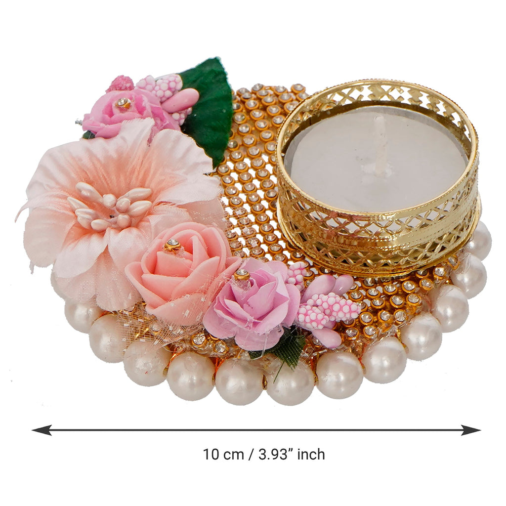 Decorative Handcrafted Pink Floral Tea Light Holder Kafalo