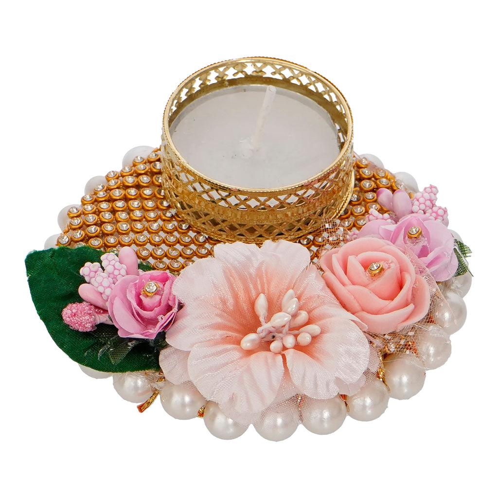Decorative Handcrafted Pink Floral Tea Light Holder Kafalo