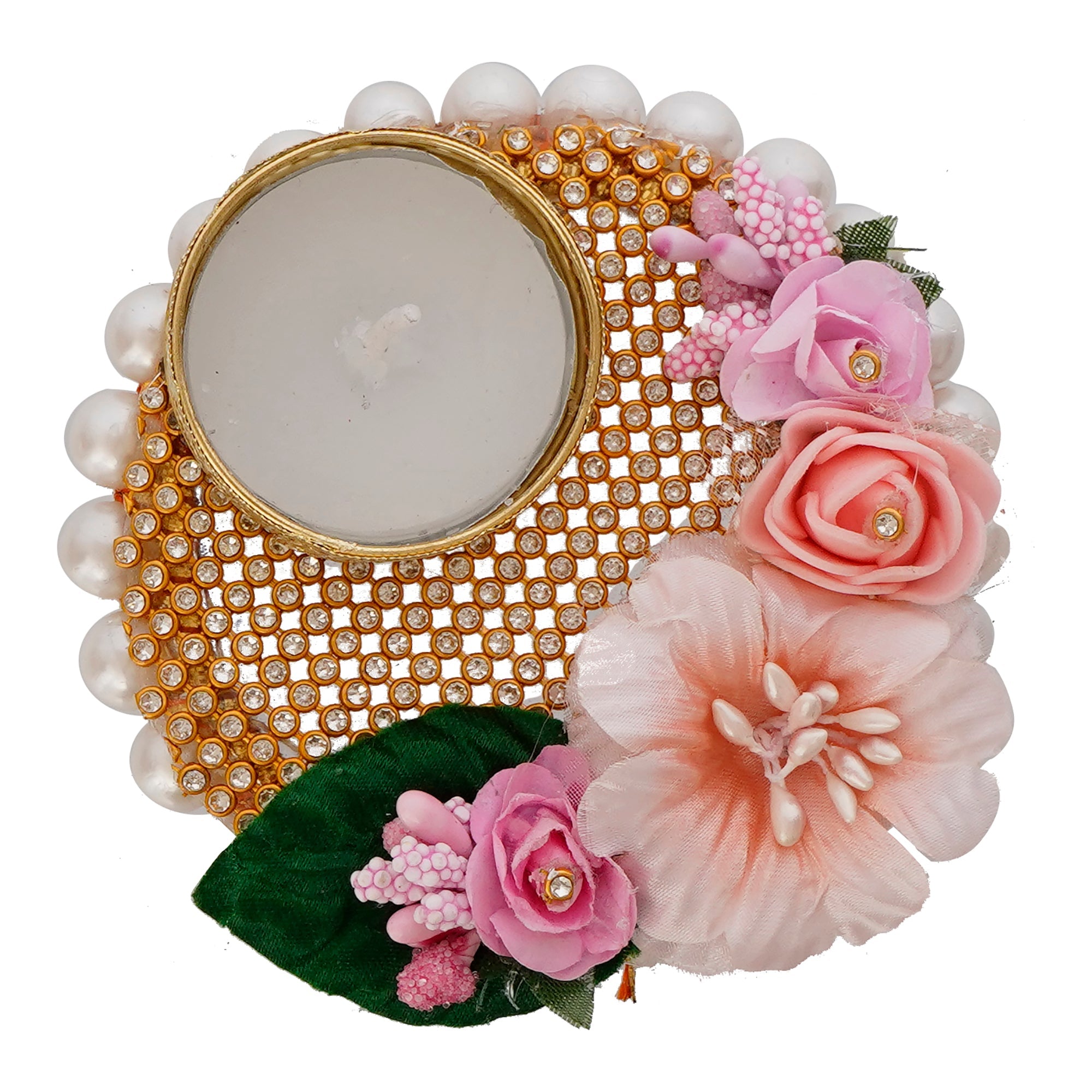 Decorative Handcrafted Pink Floral Tea Light Holder Kafalo