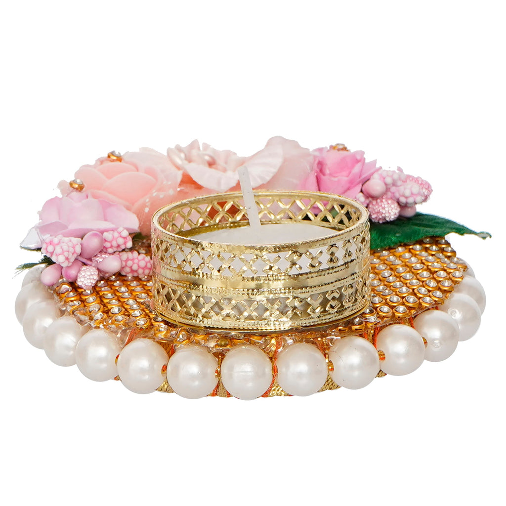 Decorative Handcrafted Pink Floral Tea Light Holder Kafalo