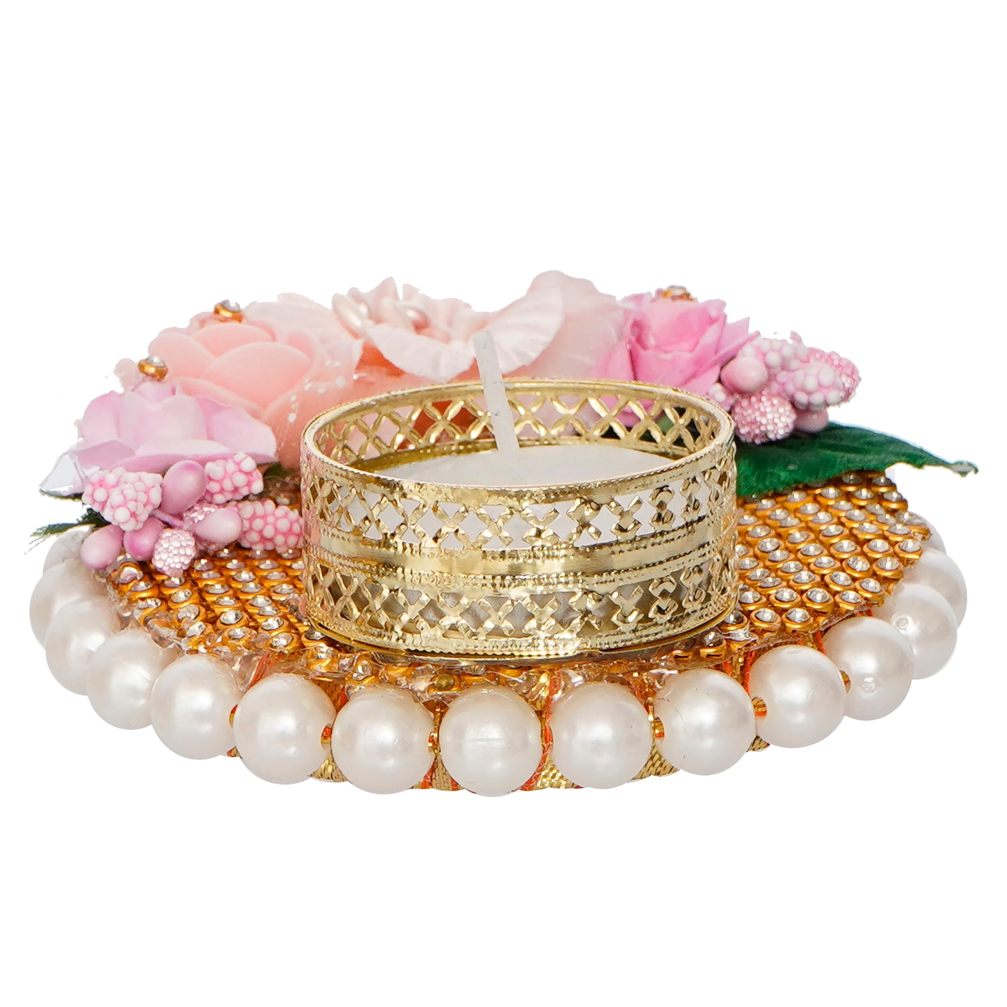 Decorative Handcrafted Pink Floral Tea Light Holder Kafalo