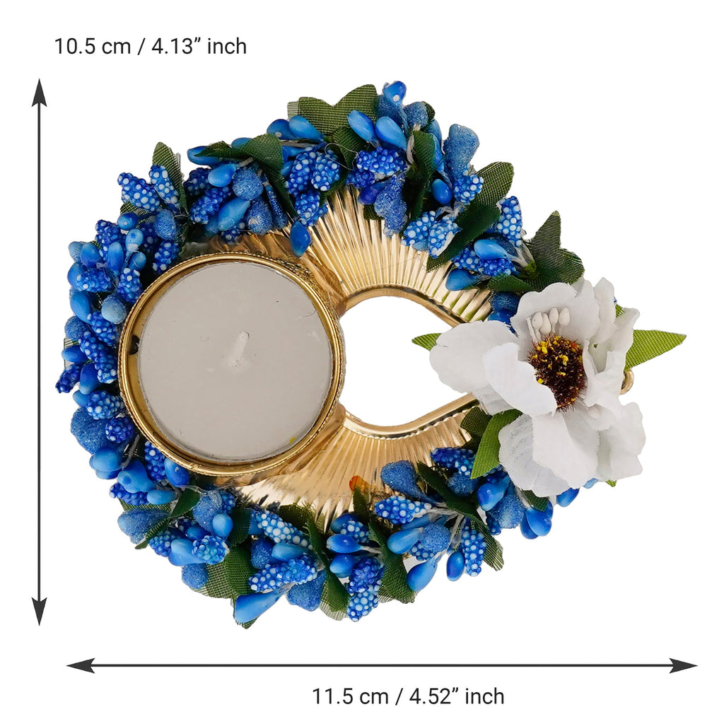Decorative Handcrafted Blue Floral Leaf Shape Tea Light Holder Kafalo