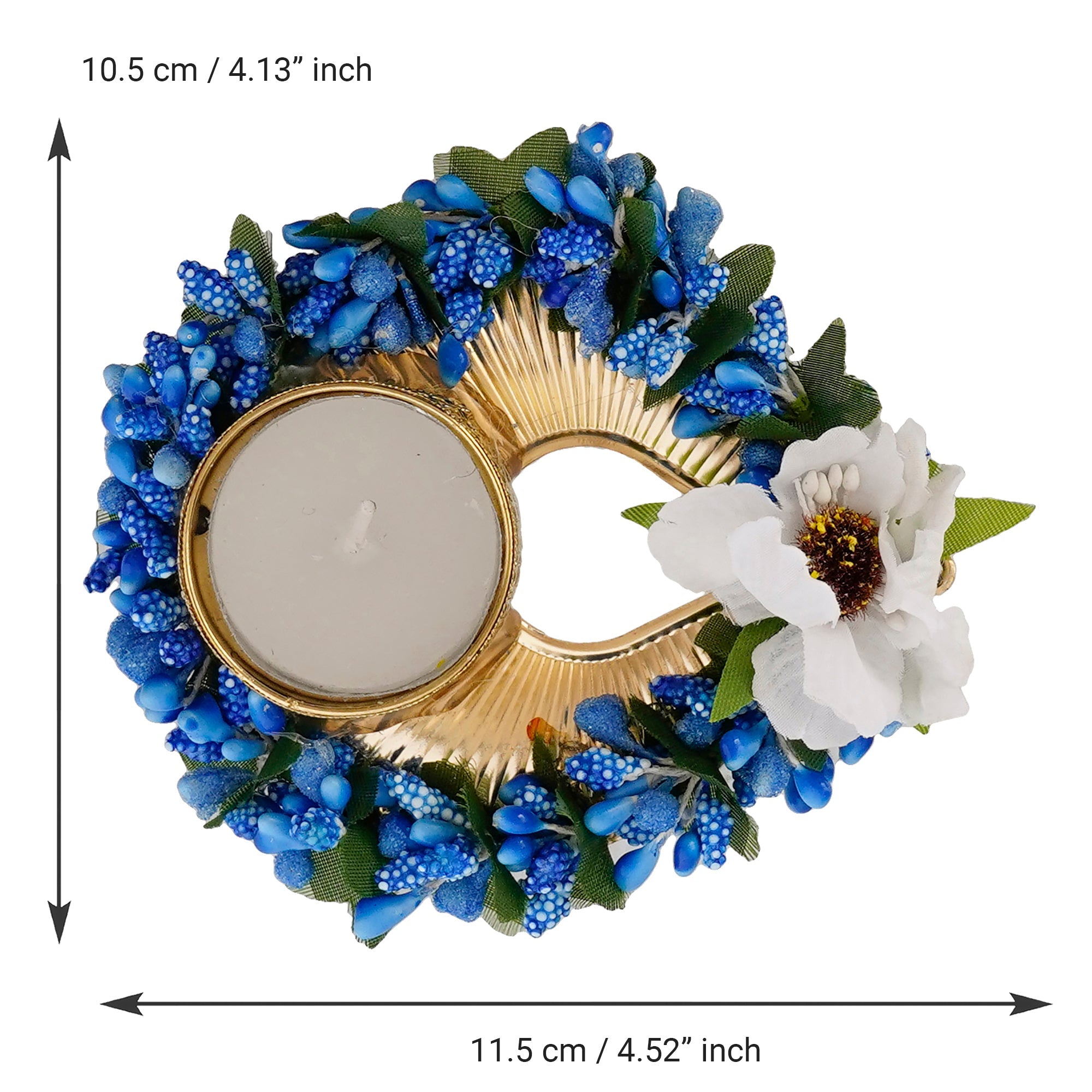 Decorative Handcrafted Blue Floral Leaf Shape Tea Light Holder Kafalo