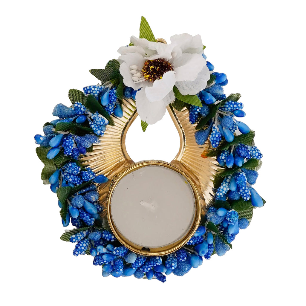 Decorative Handcrafted Blue Floral Leaf Shape Tea Light Holder Kafalo