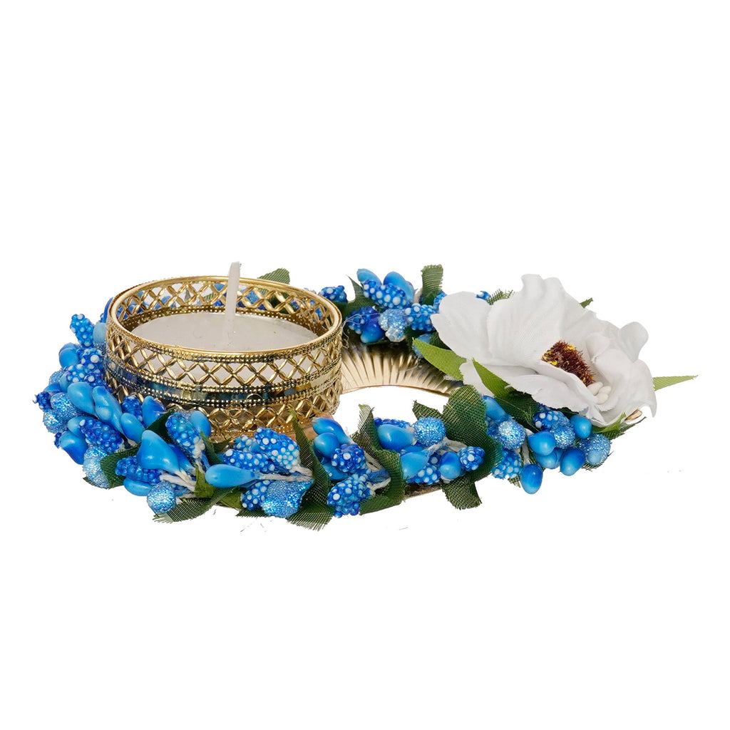 Decorative Handcrafted Blue Floral Leaf Shape Tea Light Holder Kafalo