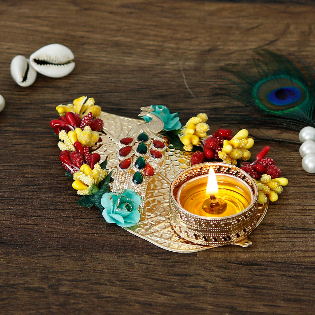 Decorative Handcrafted Yellow and Red Floral Leaf Shape Tea Light Holder Kafalo