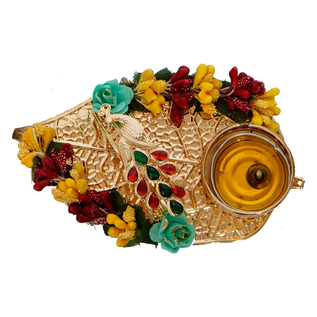 Decorative Handcrafted Yellow and Red Floral Leaf Shape Tea Light Holder Kafalo