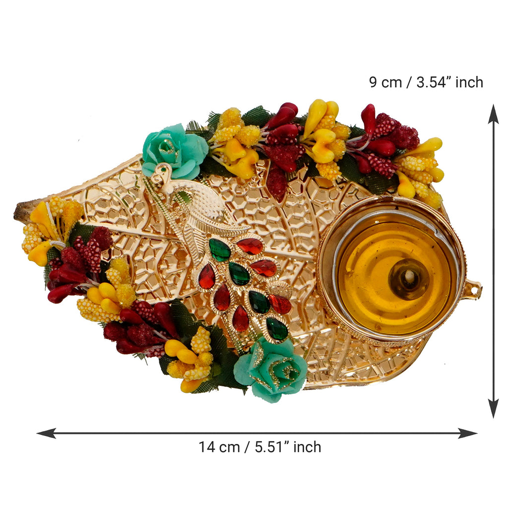 Decorative Handcrafted Yellow and Red Floral Leaf Shape Tea Light Holder Kafalo
