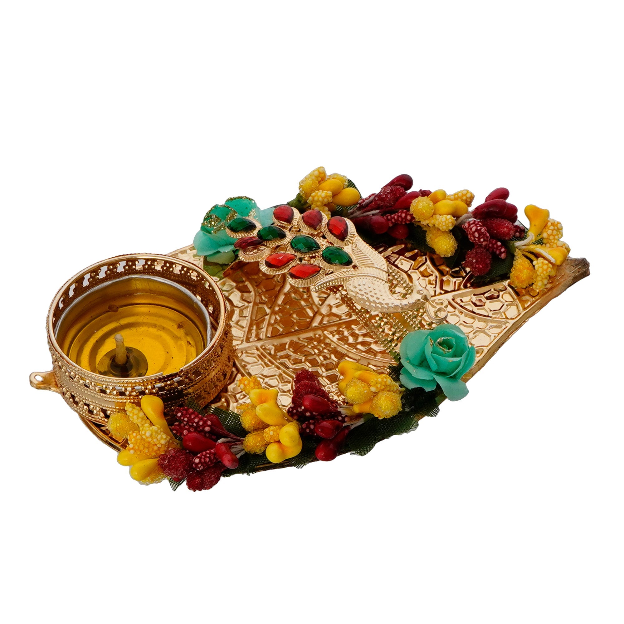 Decorative Handcrafted Yellow and Red Floral Leaf Shape Tea Light Holder Kafalo