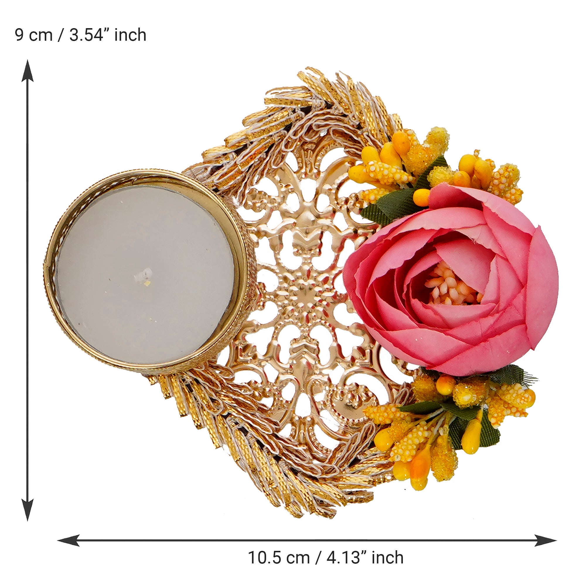 Decorative Handcrafted Pink and Yellow Floral Tea Light Holder Kafalo