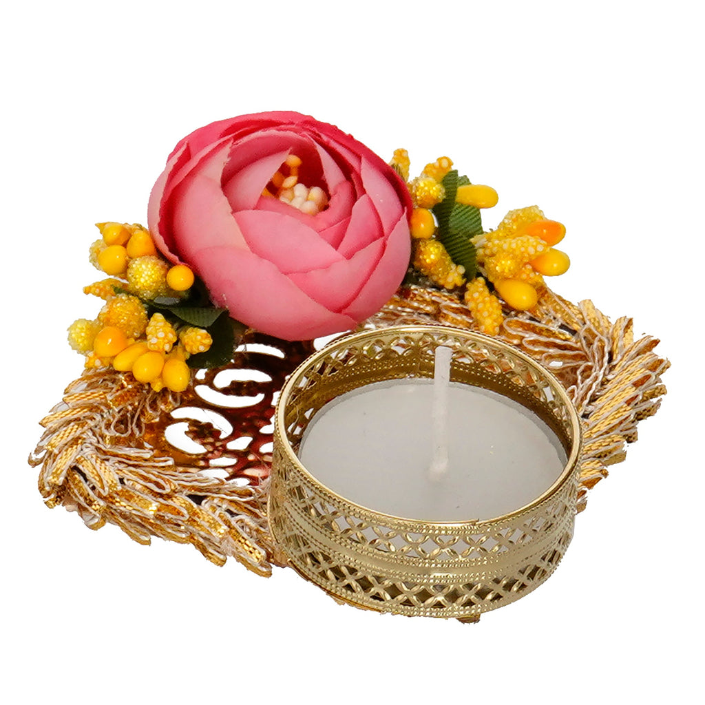 Decorative Handcrafted Pink and Yellow Floral Tea Light Holder Kafalo