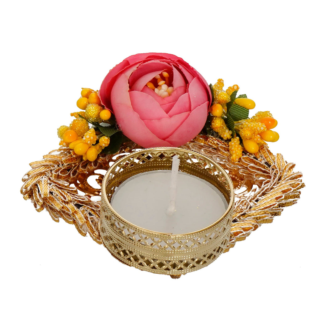 Decorative Handcrafted Pink and Yellow Floral Tea Light Holder Kafalo