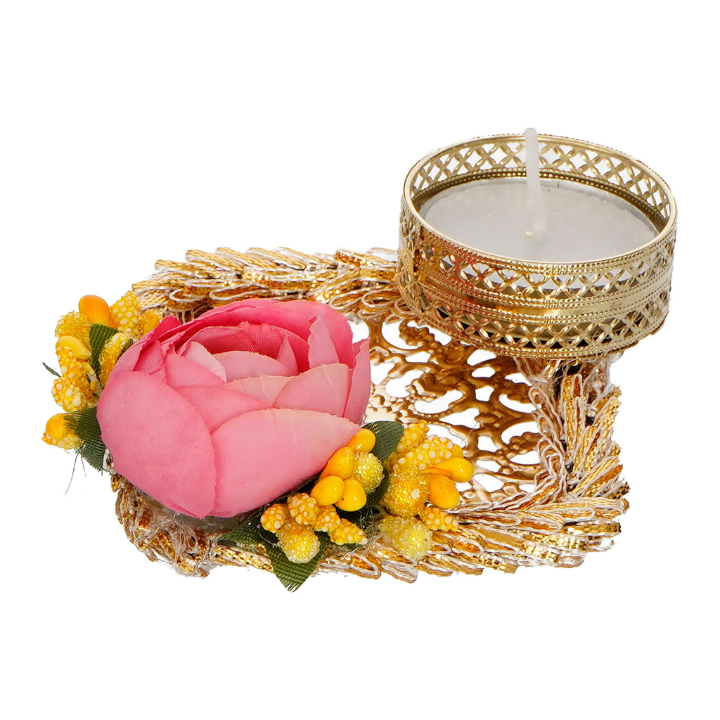 Decorative Handcrafted Pink and Yellow Floral Tea Light Holder Kafalo