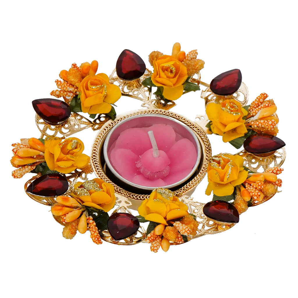 Decorative Handcrafted Yellow and Red Floral Tea Light Holder Kafalo