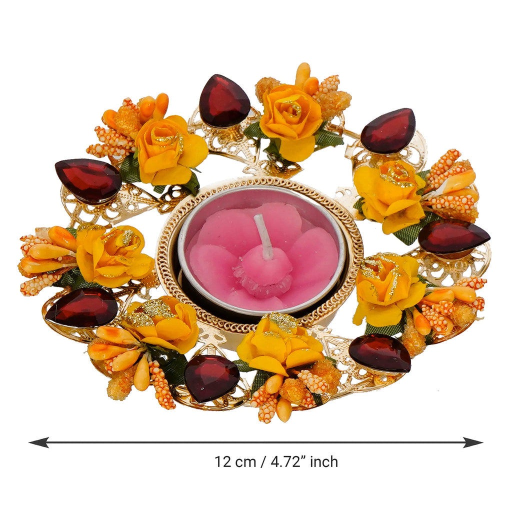 Decorative Handcrafted Yellow and Red Floral Tea Light Holder Kafalo