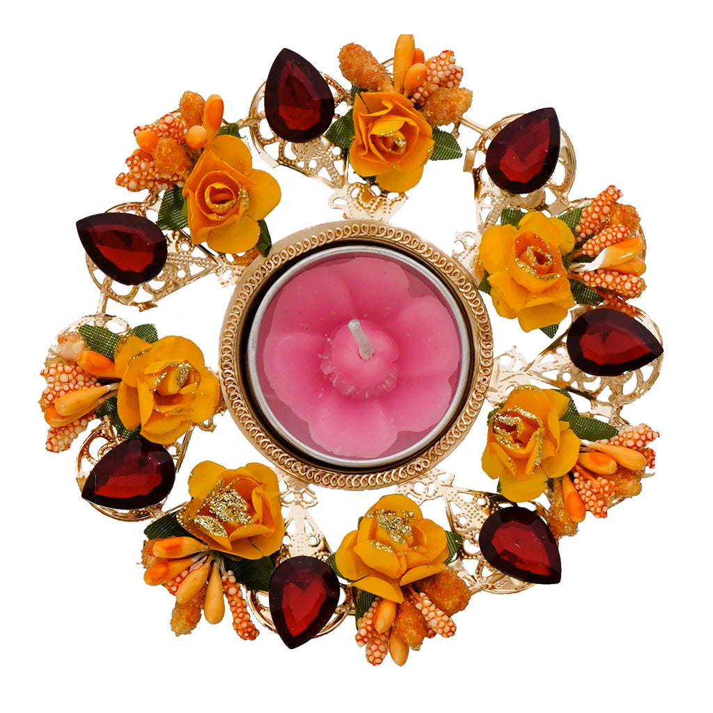 Decorative Handcrafted Yellow and Red Floral Tea Light Holder Kafalo