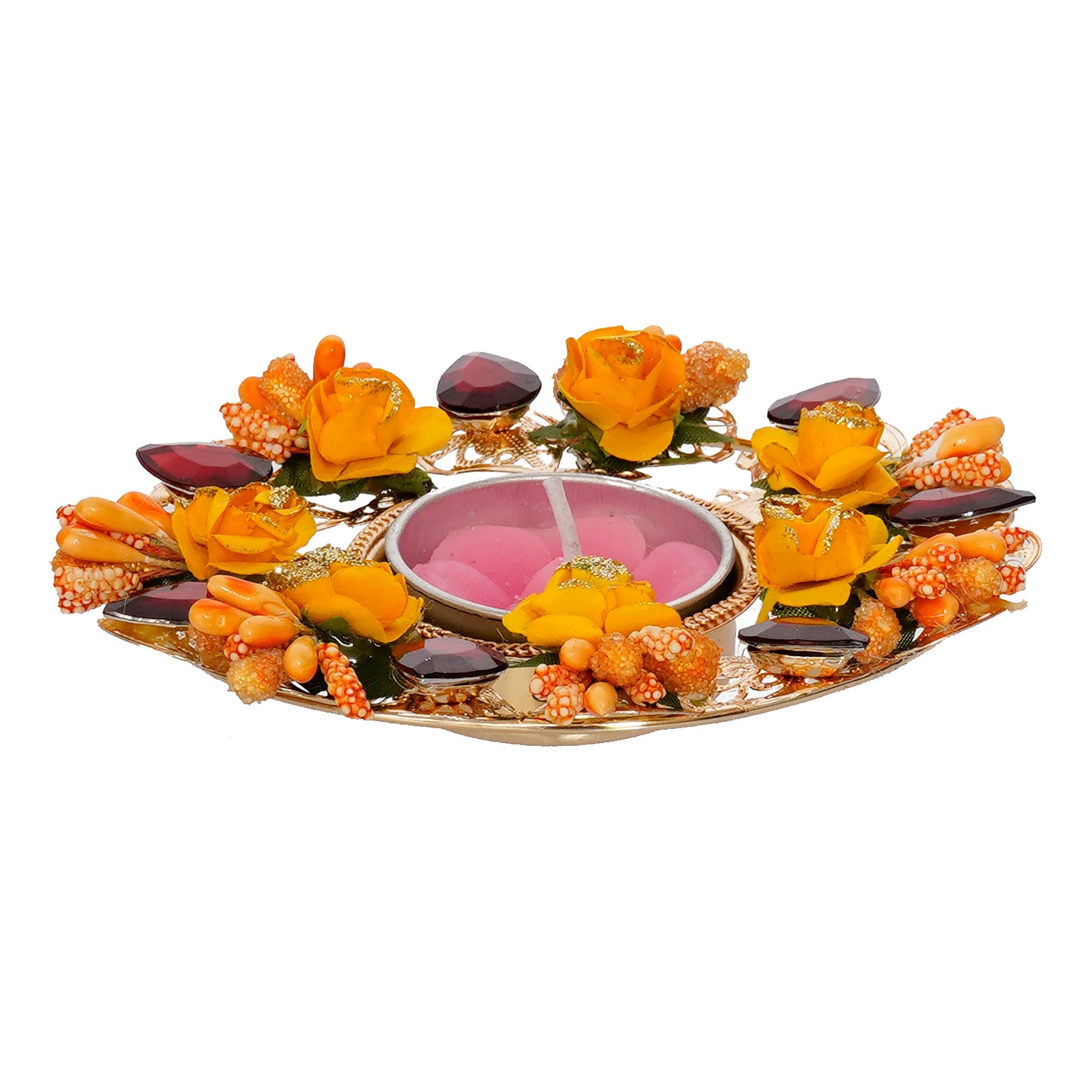 Decorative Handcrafted Yellow and Red Floral Tea Light Holder Kafalo