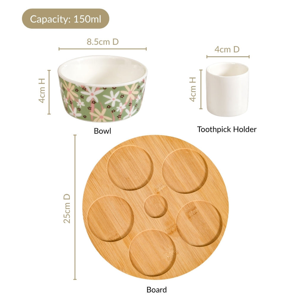 Sage Scape 5 Snack Bowls With Tray And Toothpick Set Nestasia